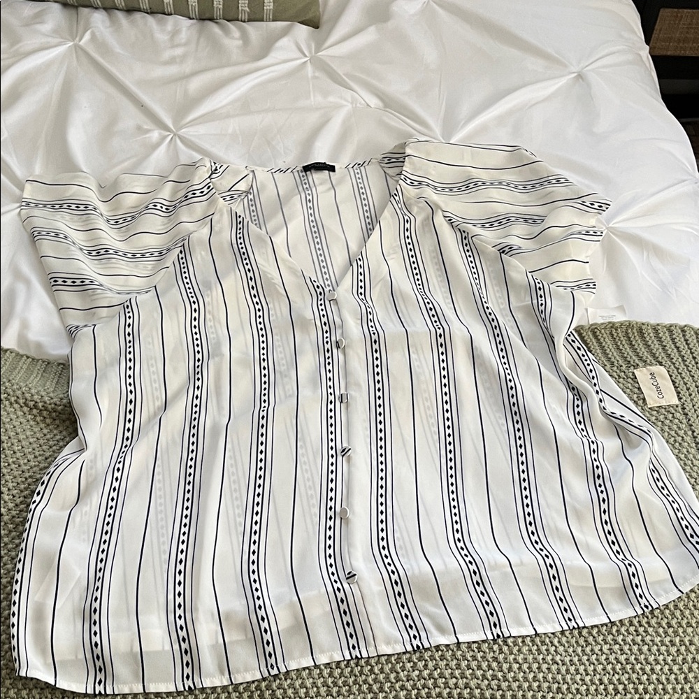 Ann Taylor Black and White Striped Blouse
